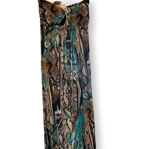 Strapless python teal summer dress